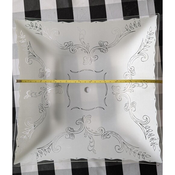 Vtg  Inspired Mid Century Scroll Pattern Square Glass Ceiling Light Shade 11.5 - Picture 6 of 7